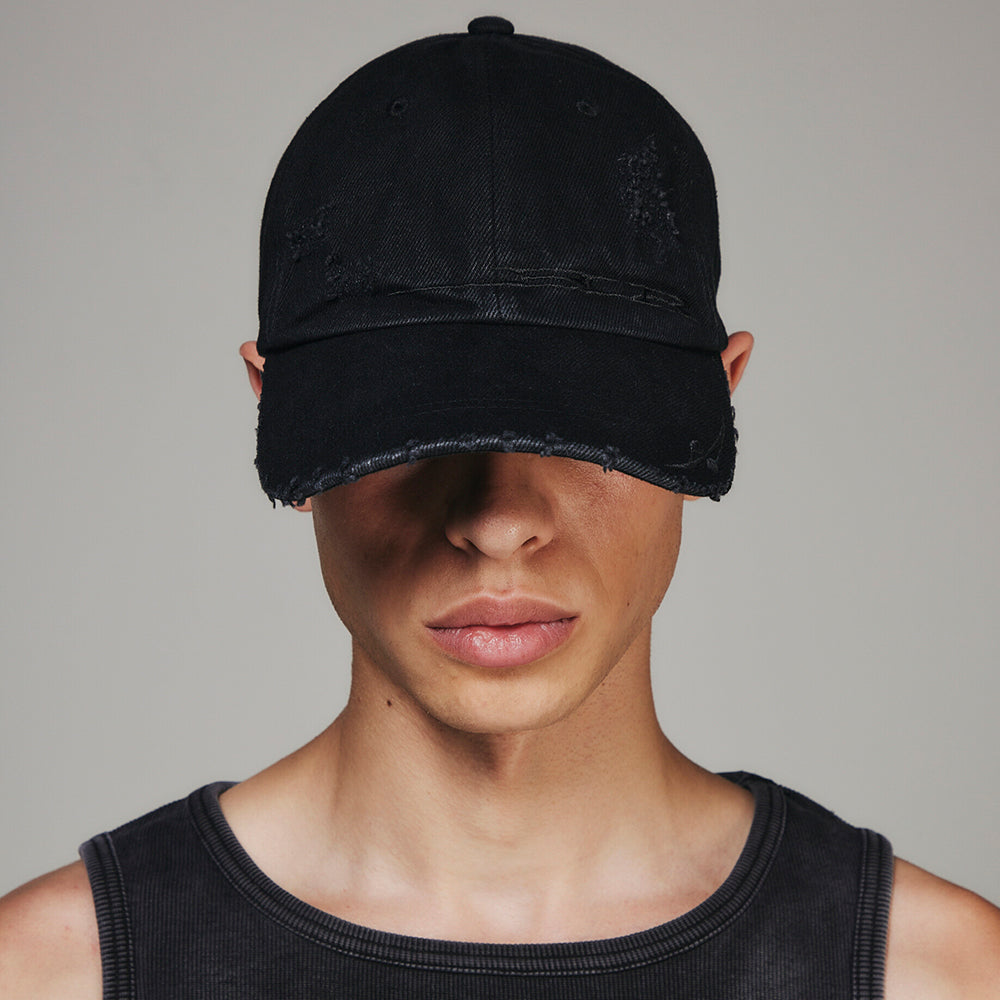 Curved Logo Damaged Denim Cap
