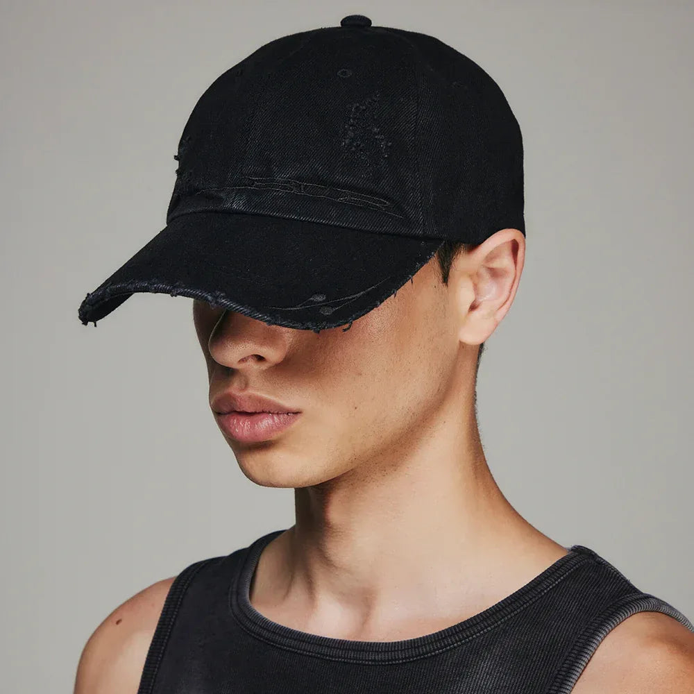 Curved Logo Damaged Denim Cap - BLR BLUER - VENTURER