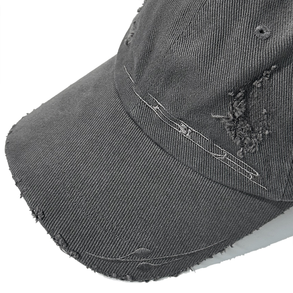 Curved Logo Damaged Denim Cap