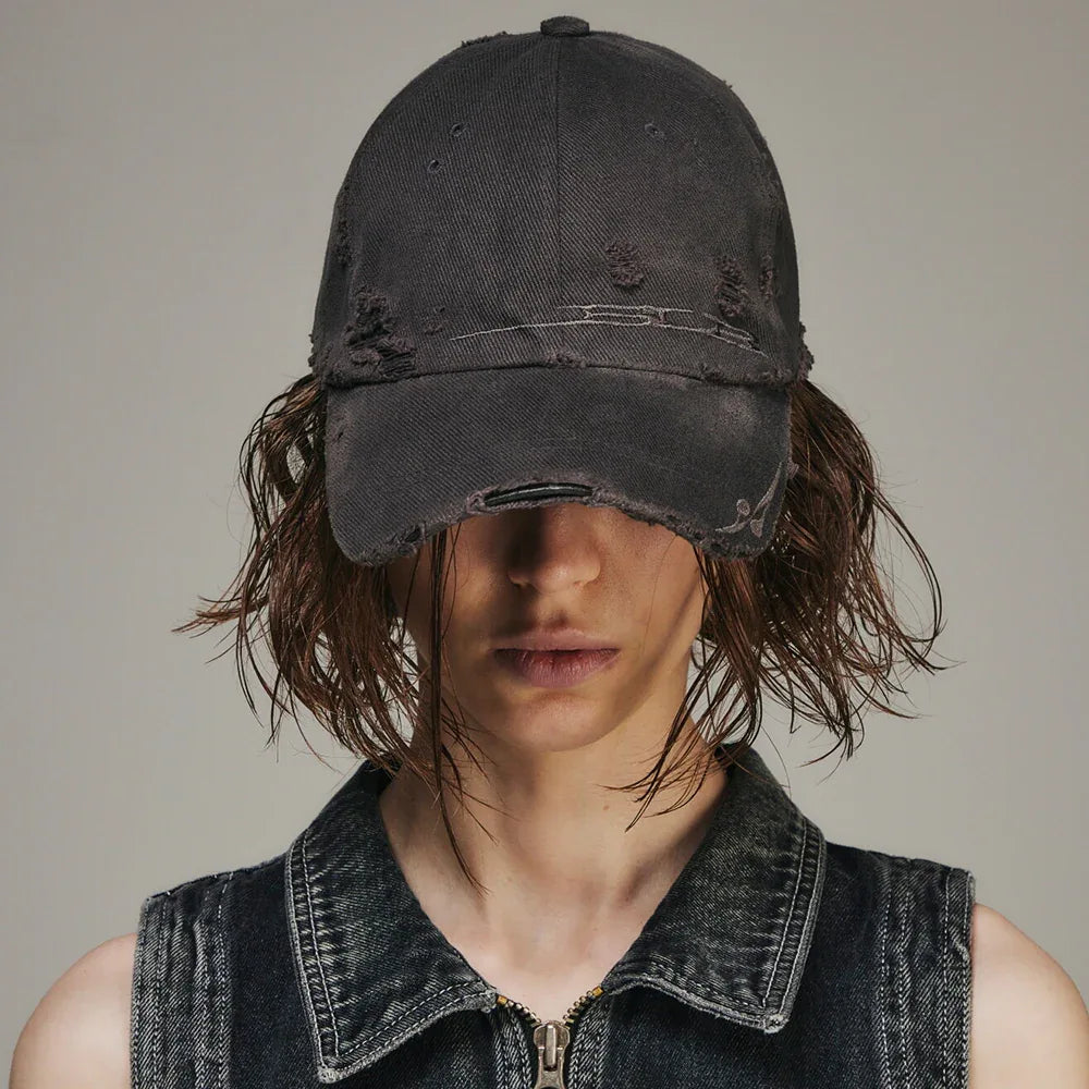 Curved Logo Damaged Denim Cap - BLR BLUER - VENTURER