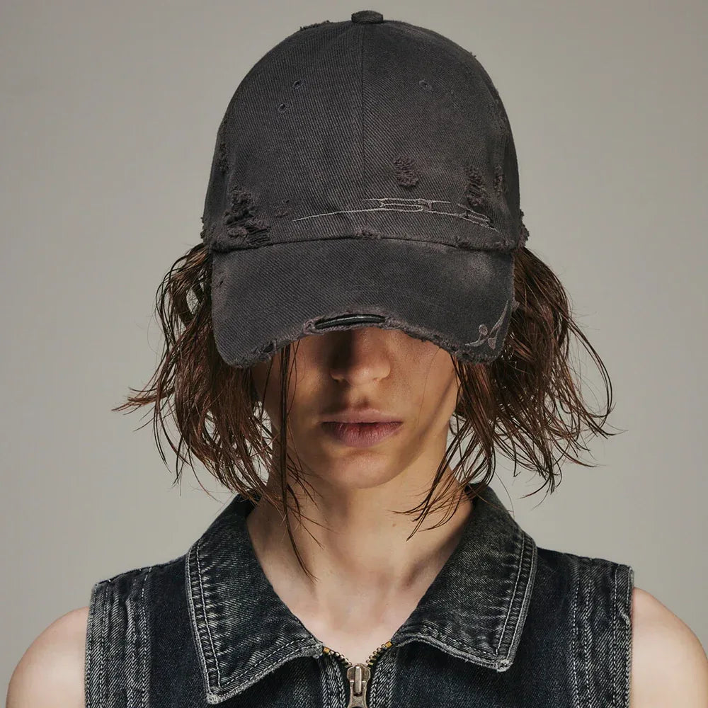 Curved Logo Damaged Denim Cap - BLR BLUER - VENTURER