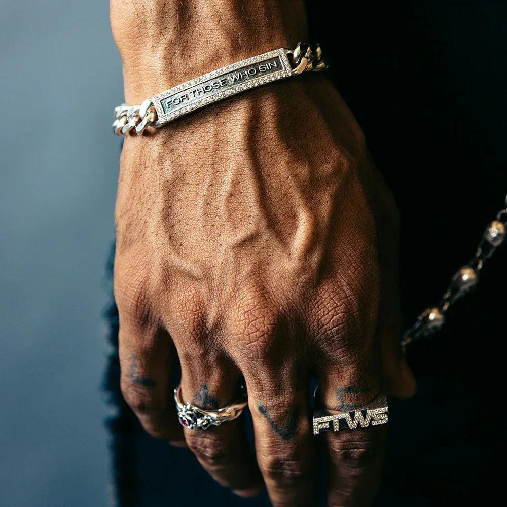 ID Bracelet with CZ stones - FOR THOSE WHO SIN - VENTURER