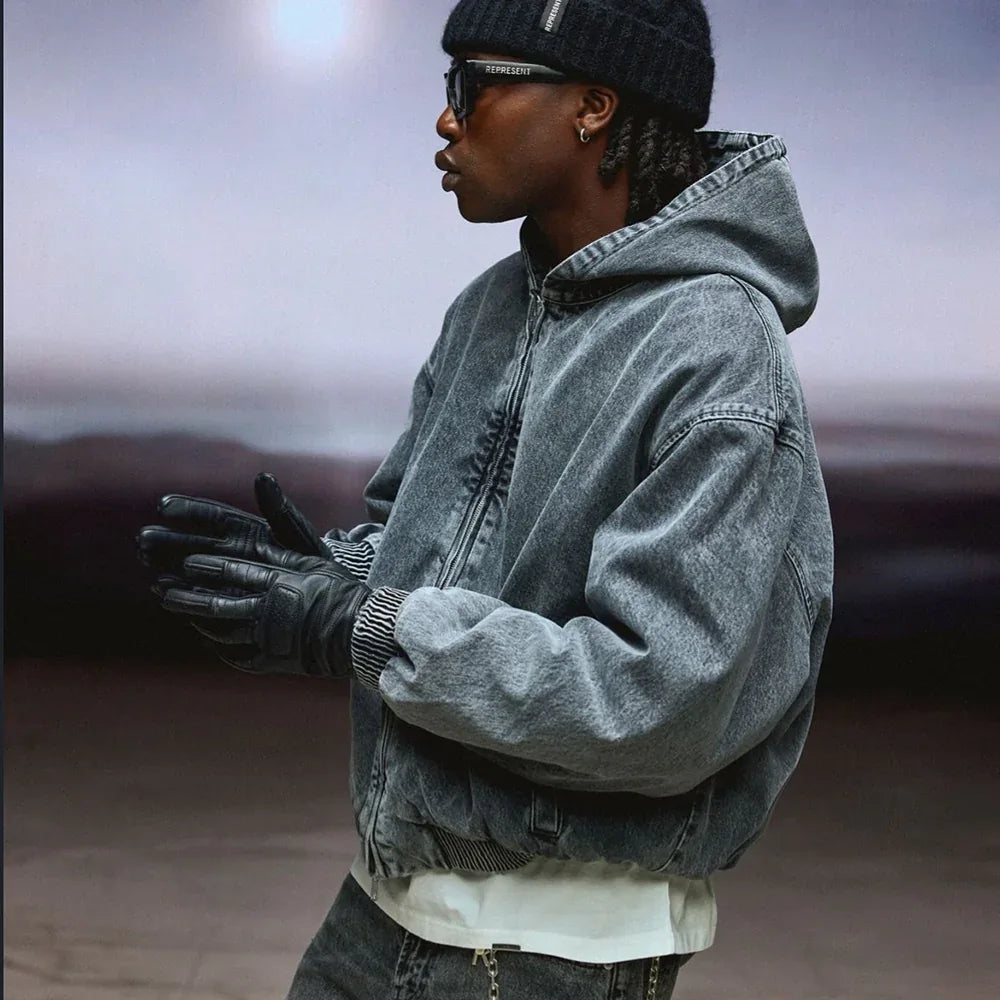 R5 Hooded Denim Bomber - REPRESENT - VENTURER