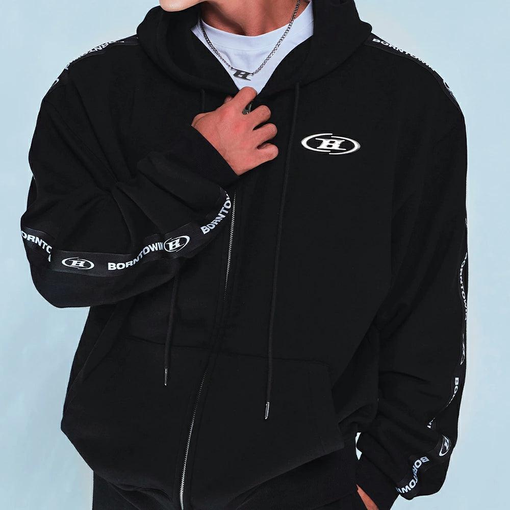 Big Chrome B Black Line Zip Up Hoodie
