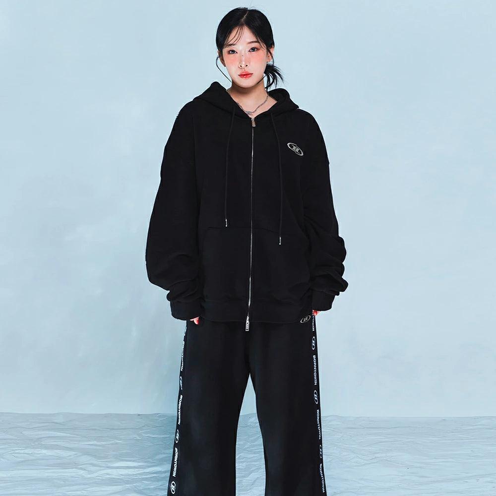Big Chrome B Black Line Zip Up Hoodie