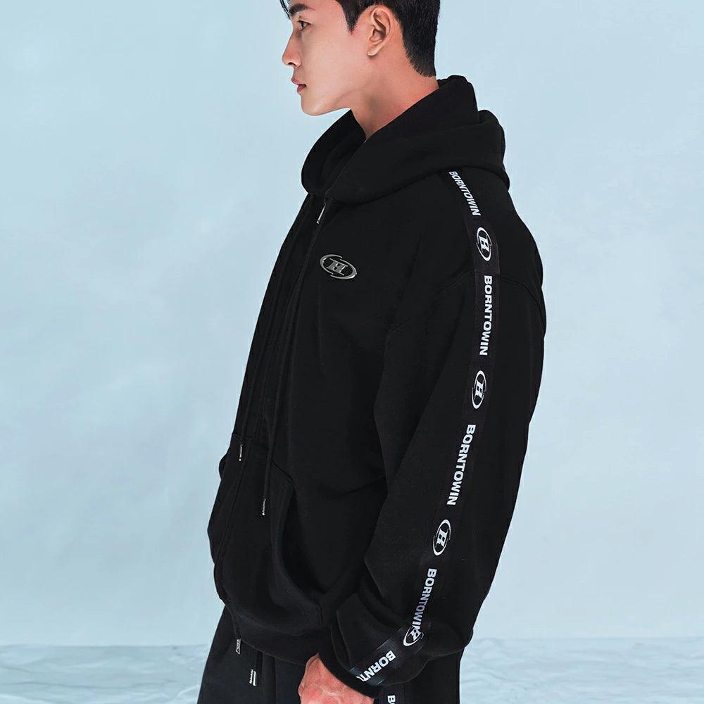 Big Chrome B Black Line Zip Up Hoodie