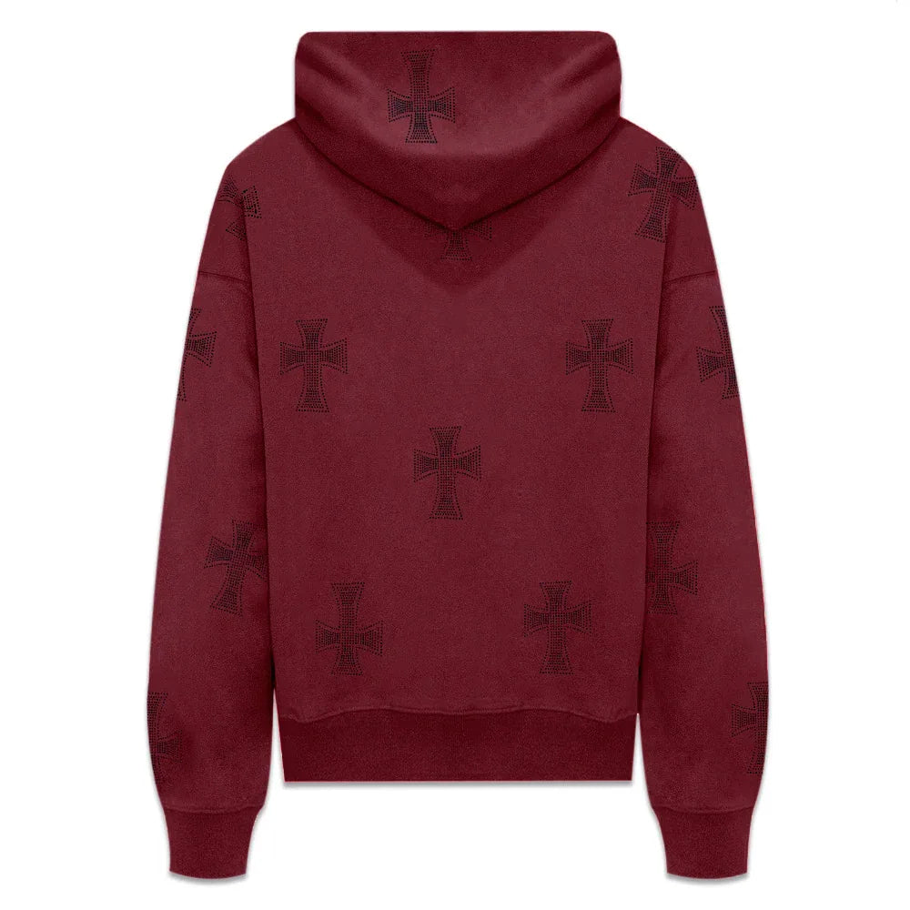 Cross Rhinestone Zip Up Hoodie - UNKNOWN LONDON - VENTURER