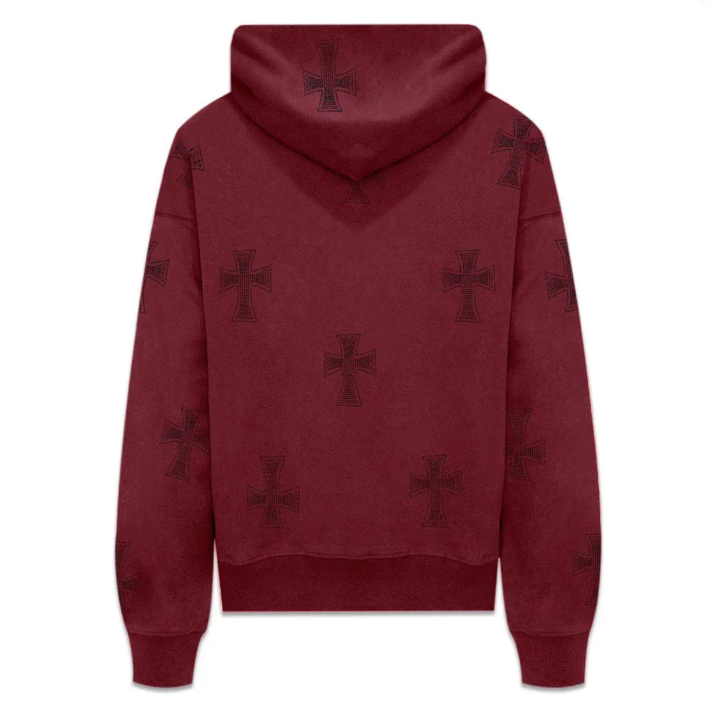 Cross Rhinestone Zip Up Hoodie - UNKNOWN LONDON - VENTURER