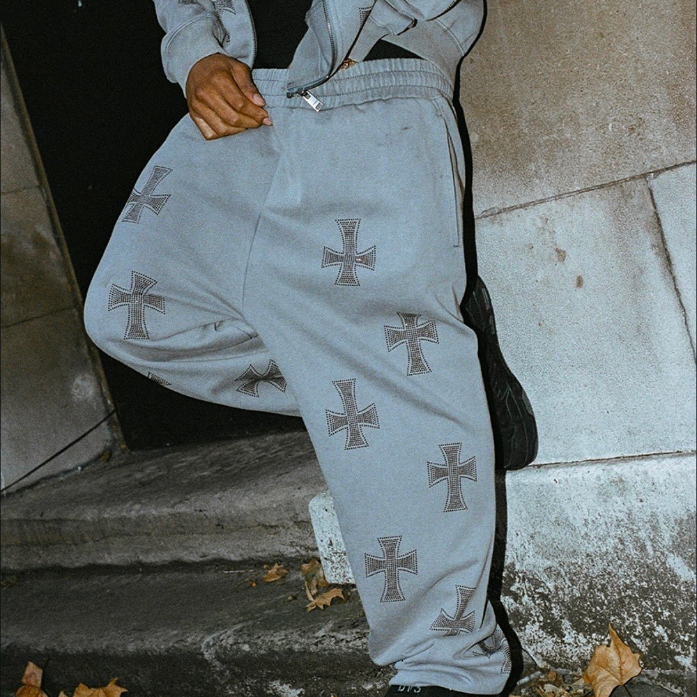 Cross Rhinestone Zip Up Hoodie