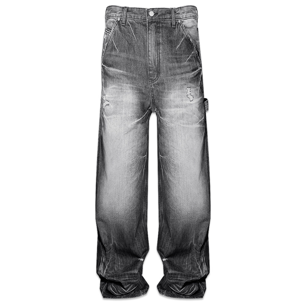 Japanese Washed Gray Wide Baggy Jeans