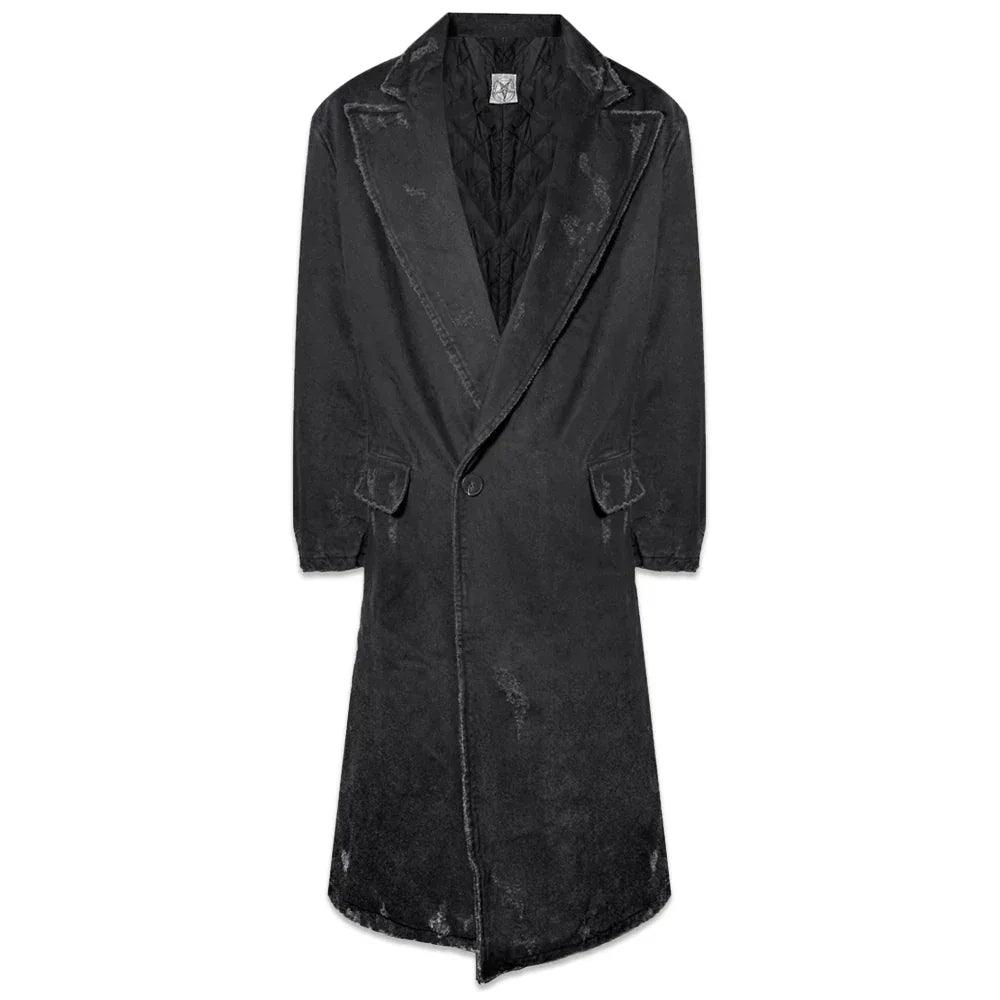 Black Distressed Denim Coat - EMOstanceclub - VENTURER