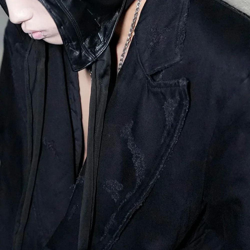 Black Distressed Denim Coat - EMOstanceclub - VENTURER