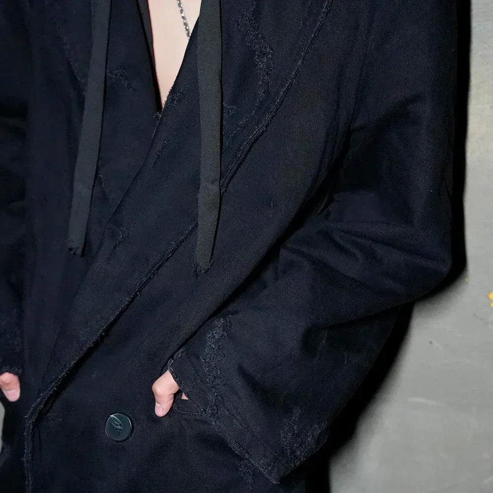 Black Distressed Denim Coat - EMOstanceclub - VENTURER