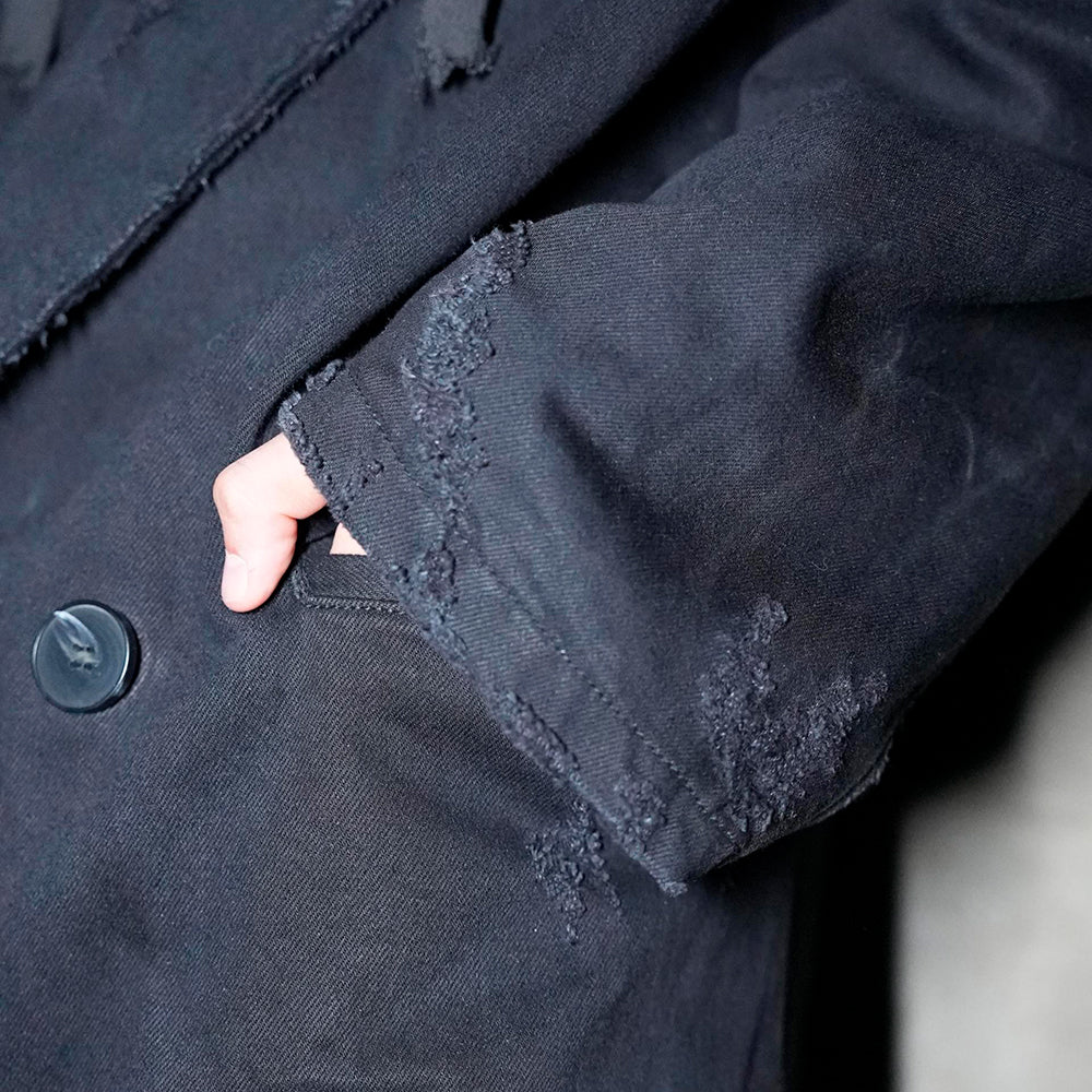 Black Distressed Denim Coat