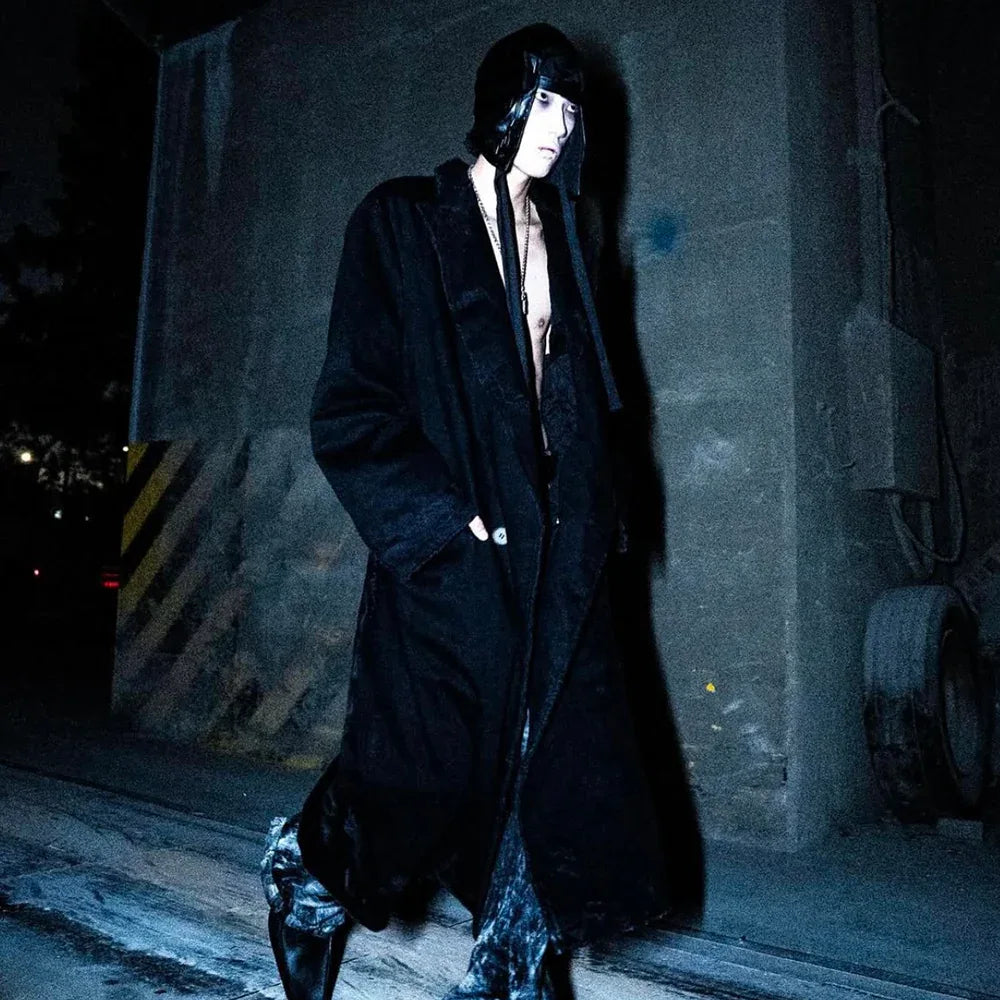 Black Distressed Denim Coat - EMOstanceclub - VENTURER