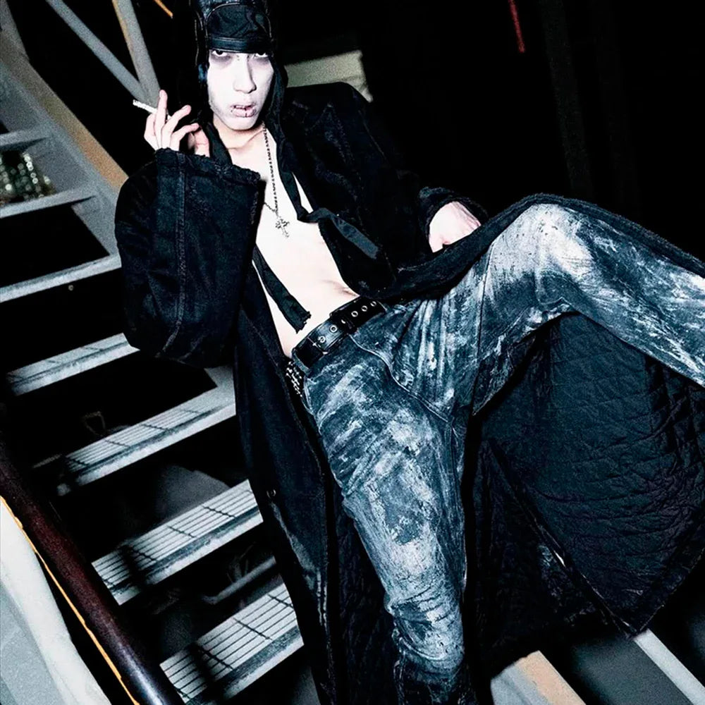 Black Distressed Denim Coat - EMOstanceclub - VENTURER