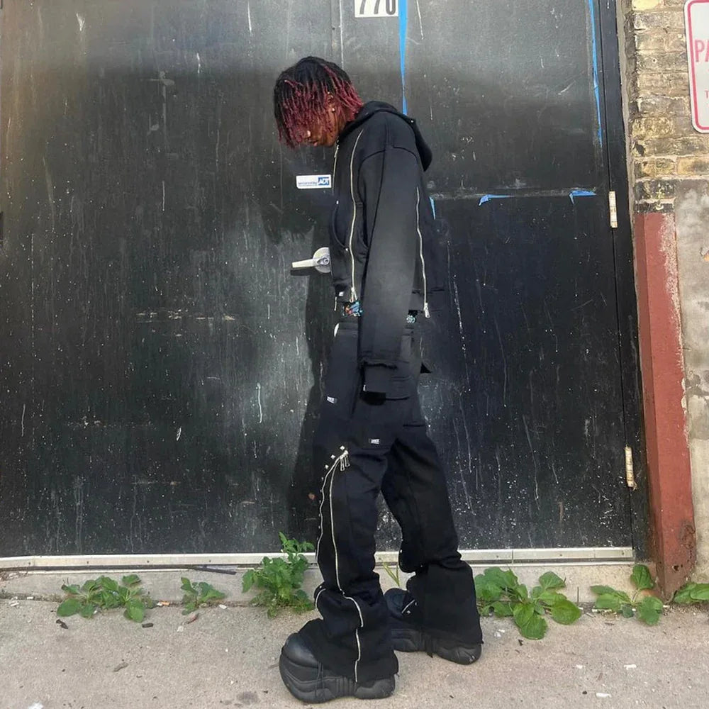 Studded Triple Zip Flared Sweatpants - DEMIK EXCLUSIVES - VENTURER