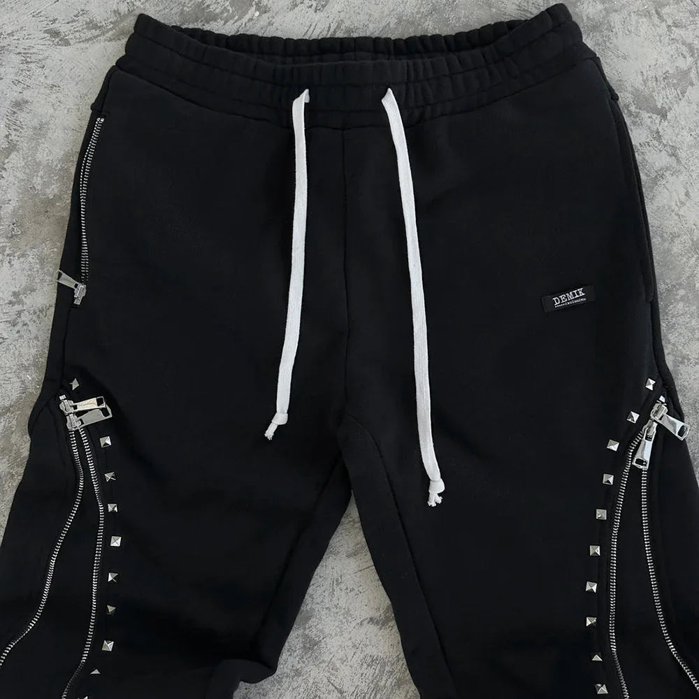 Studded Triple Zip Flared Sweatpants - DEMIK EXCLUSIVES - VENTURER