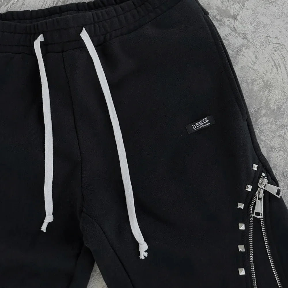 Studded Triple Zip Flared Sweatpants - DEMIK EXCLUSIVES - VENTURER