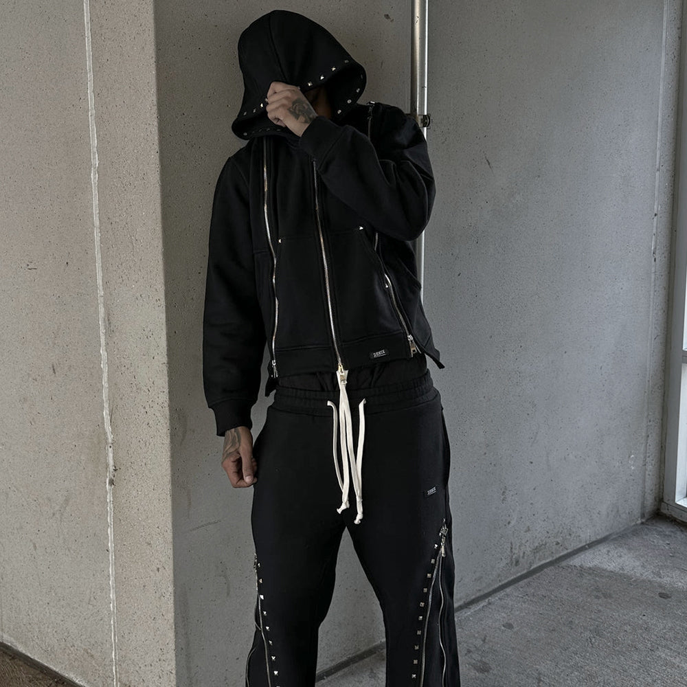 Studded Triple Zip Hoodie