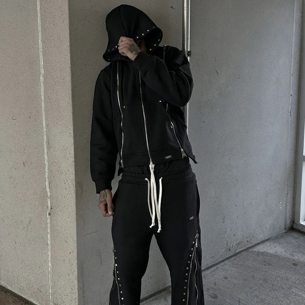 Studded Triple Zip Hoodie - DEMIK EXCLUSIVES - VENTURER