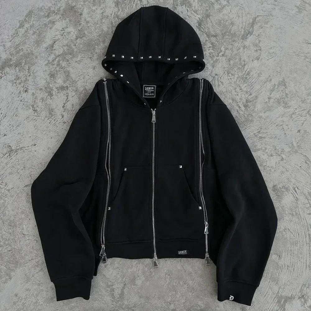Studded Triple Zip Hoodie - DEMIK EXCLUSIVES - VENTURER