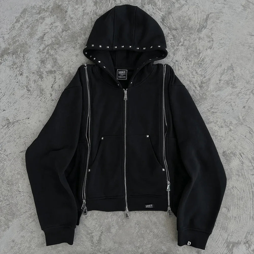 Studded Triple Zip Hoodie - DEMIK EXCLUSIVES - VENTURER