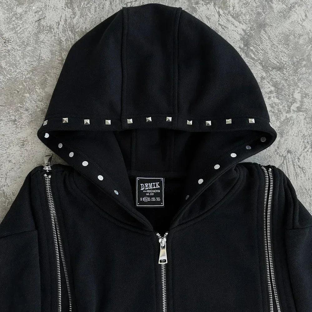 Studded Triple Zip Hoodie - DEMIK EXCLUSIVES - VENTURER