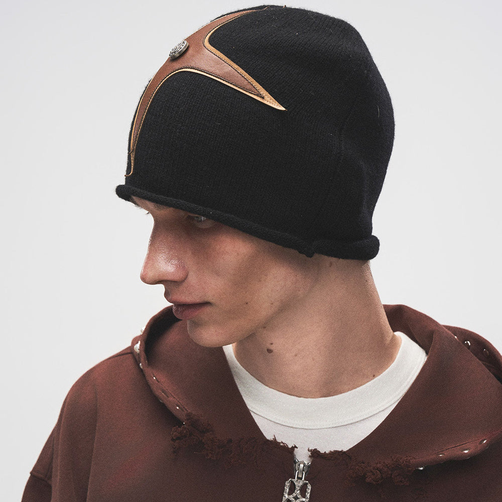 Cross Patch Leather Beanie - BIRTH OF ROYAL CHILD - VENTURER