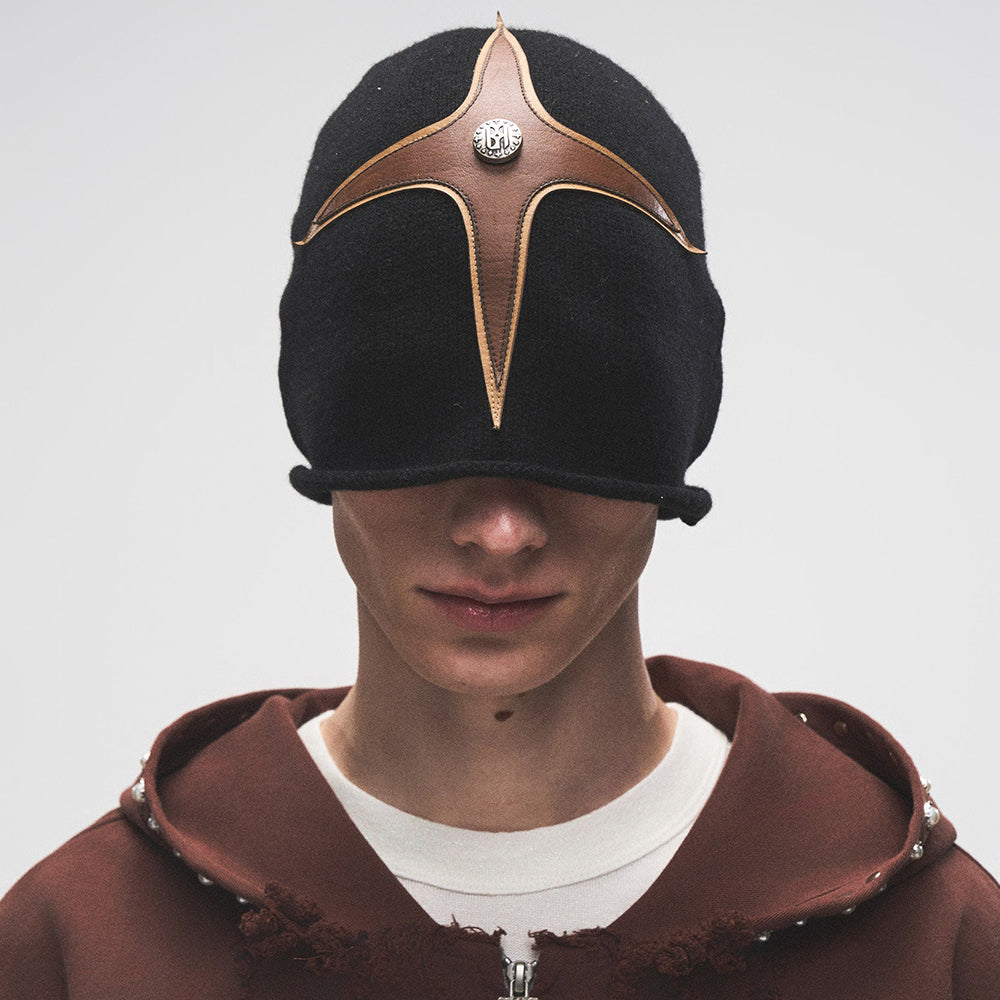 Cross Patch Leather Beanie