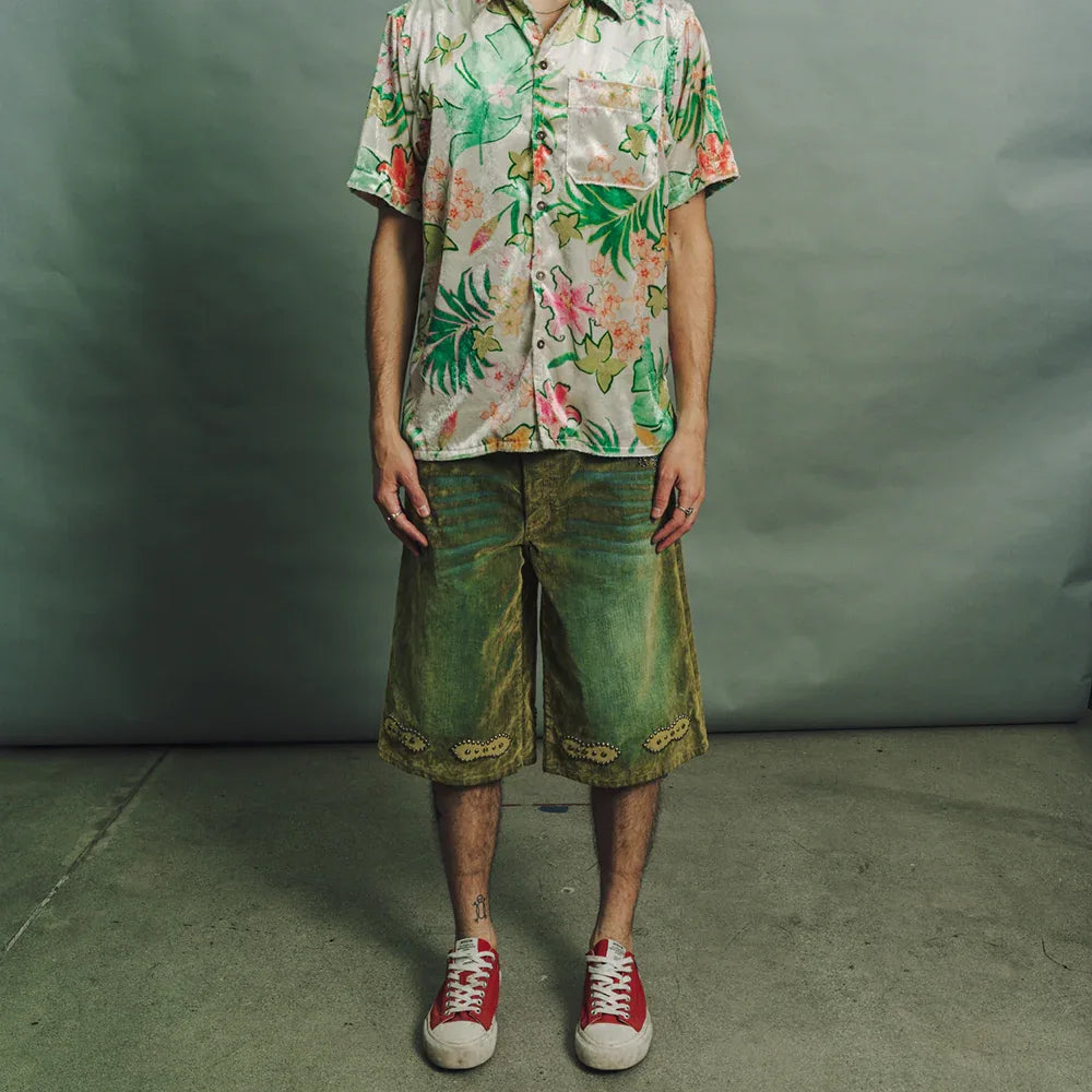 Zander Stretch Suede Denim Baggy Shorts - Cout De La Liberte - VENTURER