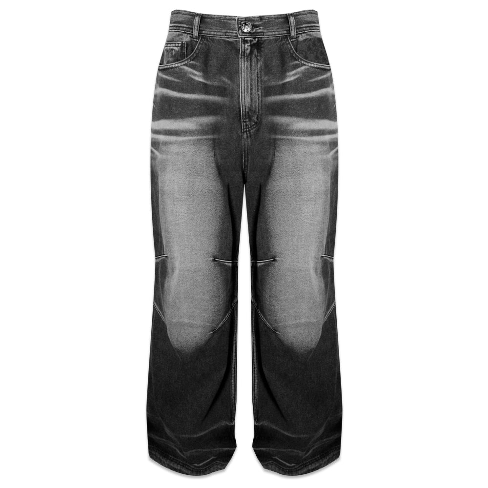 Embossed Wave Washing Wide Denim Pants