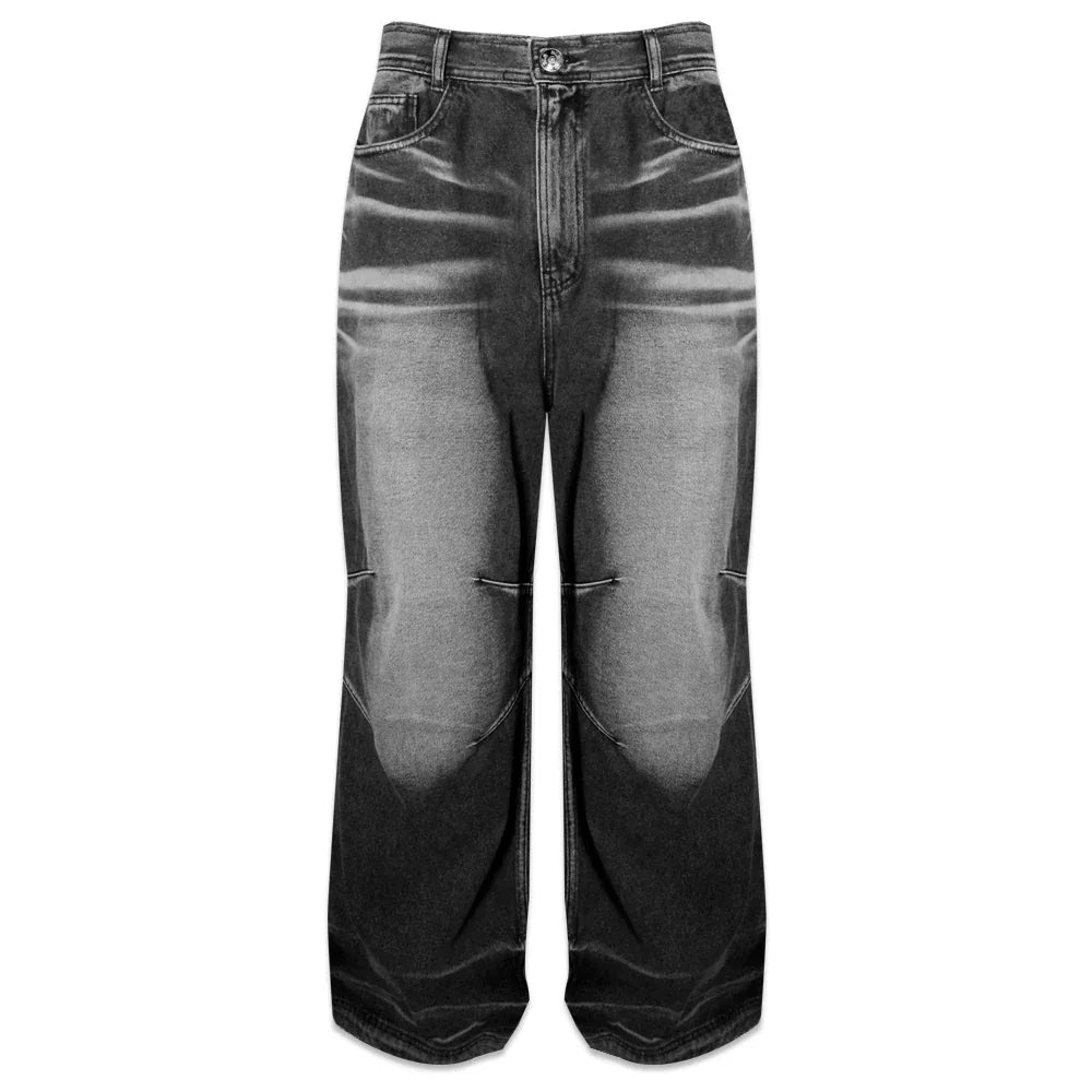 Embossed Wave Washing Wide Denim Pants - BLR BLUER - VENTURER