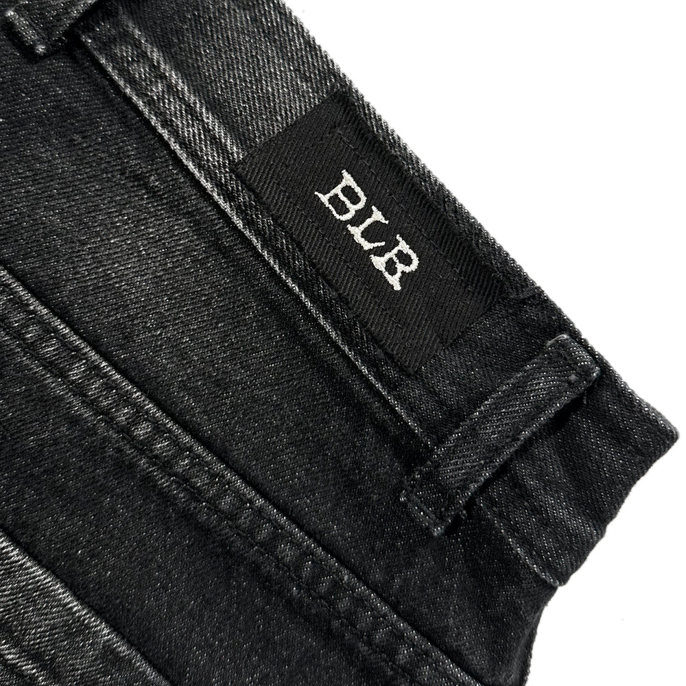 Embossed Wave Washing Wide Denim Pants