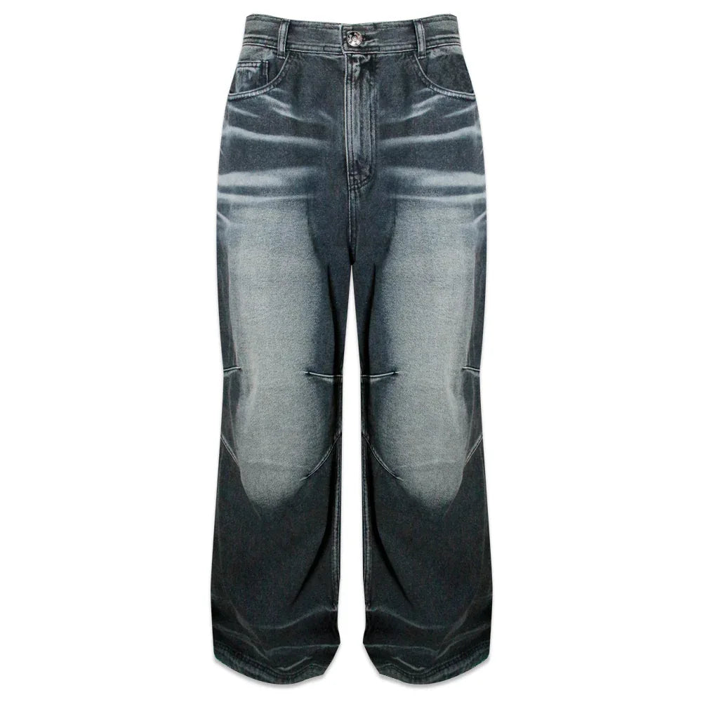 Embossed Wave Washing Wide Denim Pants - BLR BLUER - VENTURER