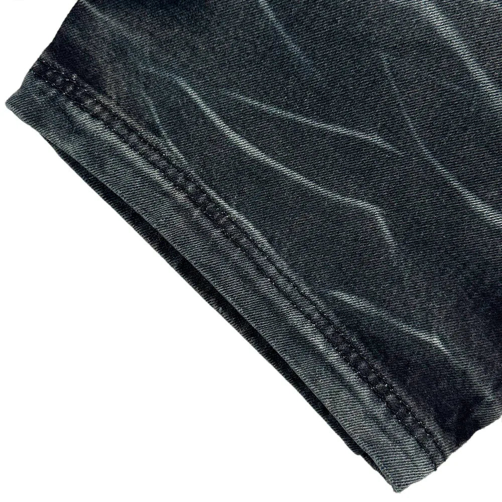 Embossed Wave Washing Wide Denim Pants - BLR BLUER - VENTURER