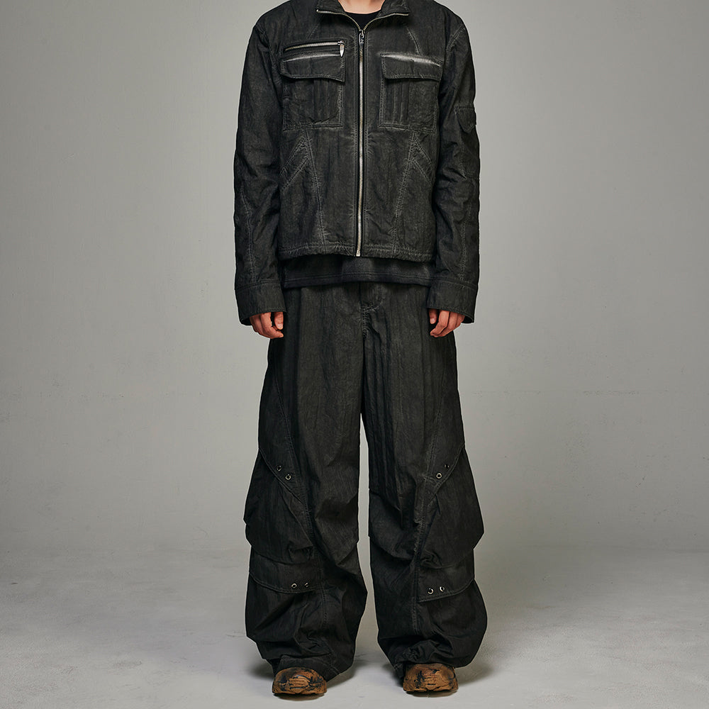 Dyed Multi Pocket Nylon Parachute Pants
