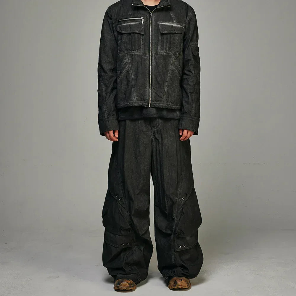 Dyed Multi Pocket Nylon Parachute Pants - BLR BLUER - VENTURER