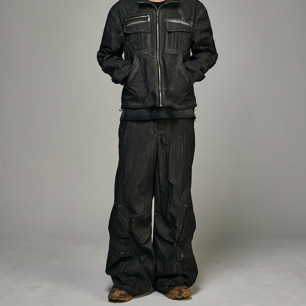 Dyed Multi Pocket Nylon Parachute Pants