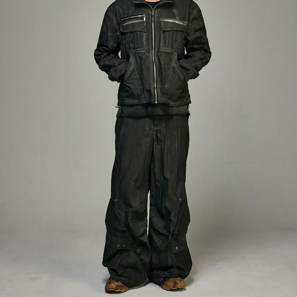 Dyed Multi Pocket Nylon Parachute Pants - BLR BLUER - VENTURER