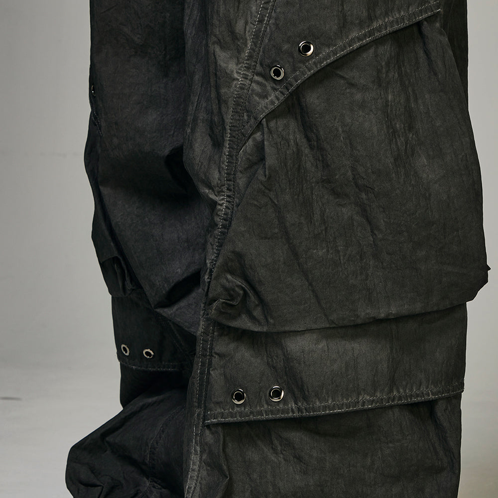 Dyed Multi Pocket Nylon Parachute Pants