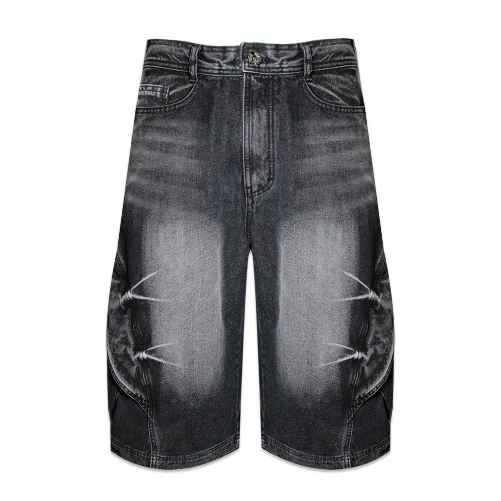 Curved Cover Cargo Bermuda Washing Denim Shorts