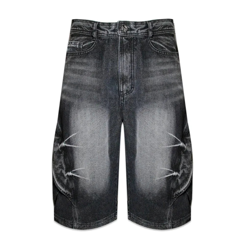 Curved Cover Cargo Bermuda Washing Denim Shorts - BLR BLUER - VENTURER