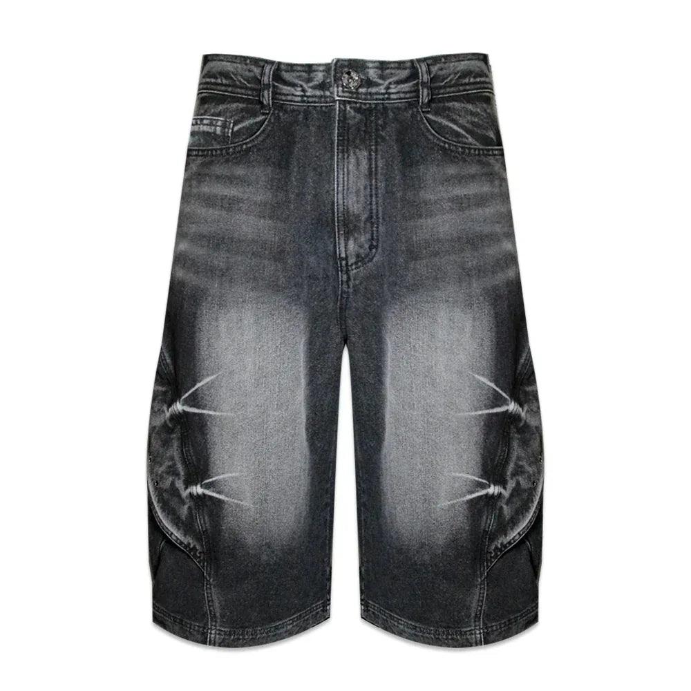 Curved Cover Cargo Bermuda Washing Denim Shorts - BLR BLUER - VENTURER