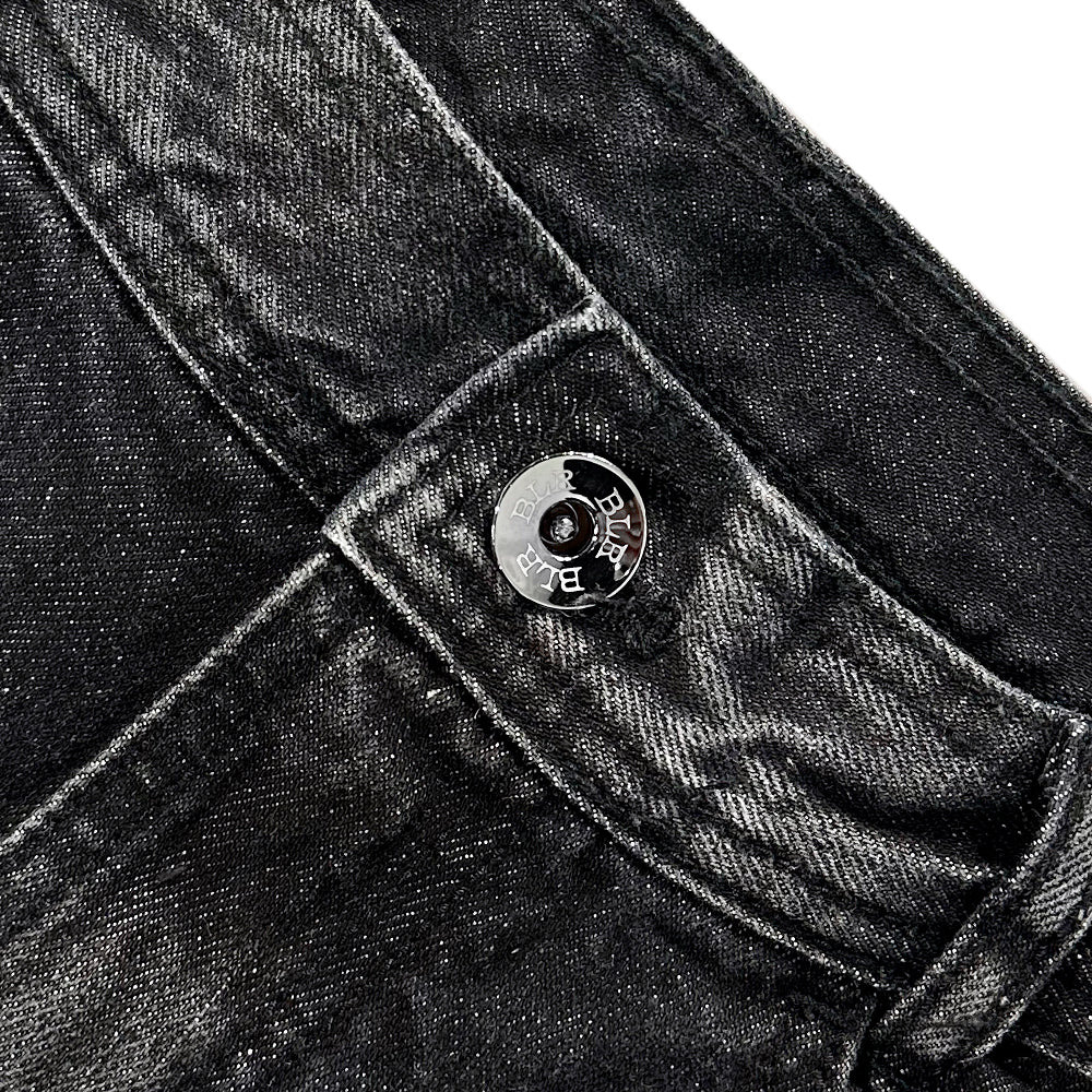 Curved Cover Cargo Bermuda Washing Denim Shorts