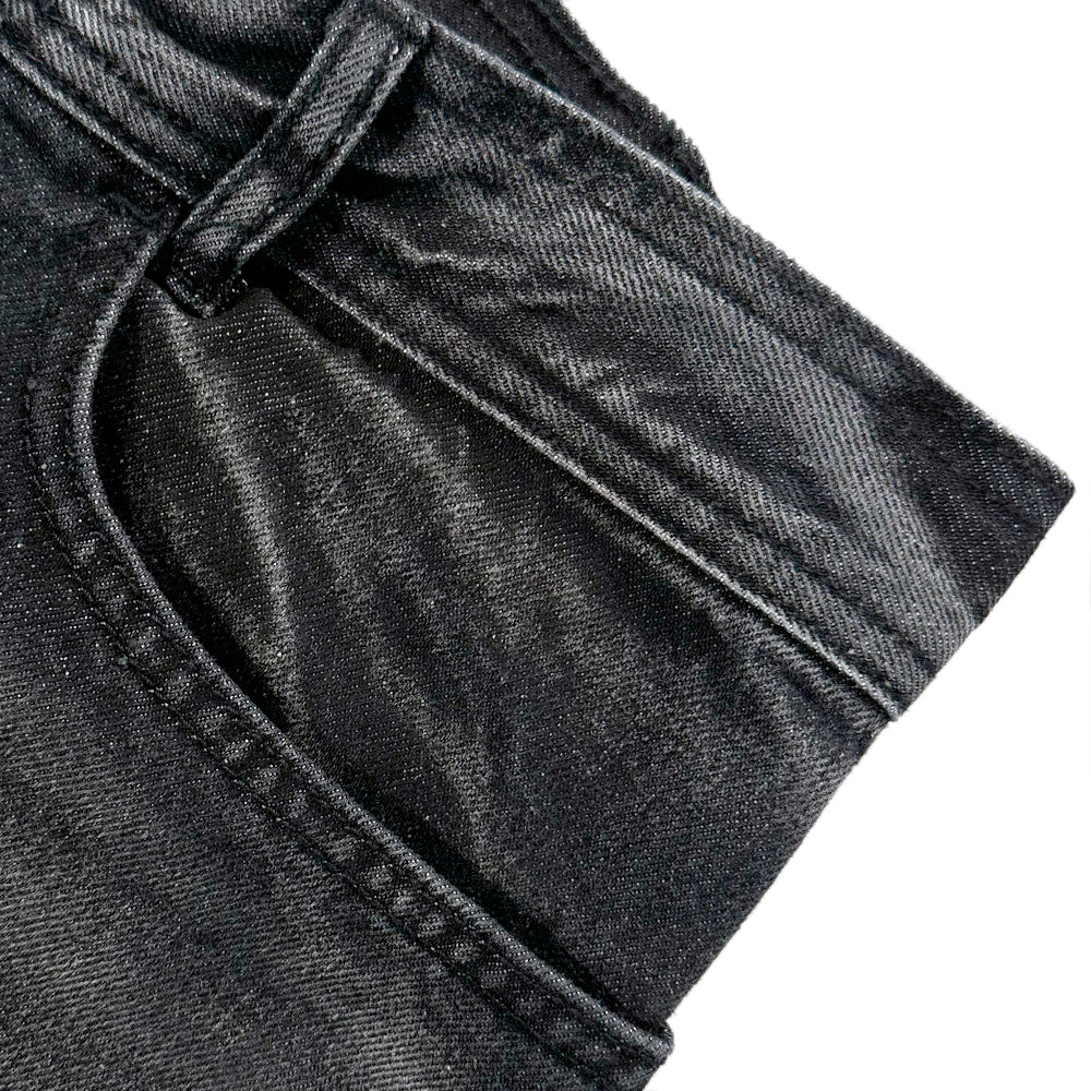 Curved Cover Cargo Bermuda Washing Denim Shorts