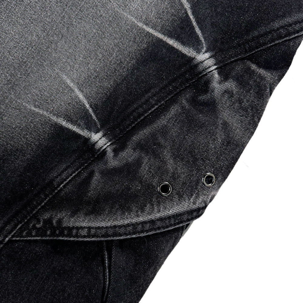 Curved Cover Cargo Bermuda Washing Denim Shorts