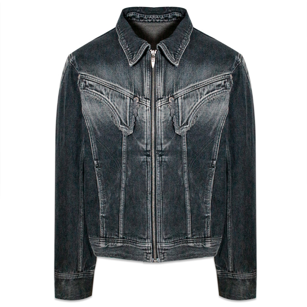 Dyed Curved Line Denim Trucker Jacket