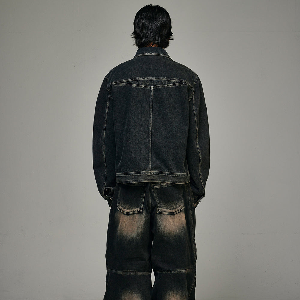 Dyed Curved Line Denim Trucker Jacket
