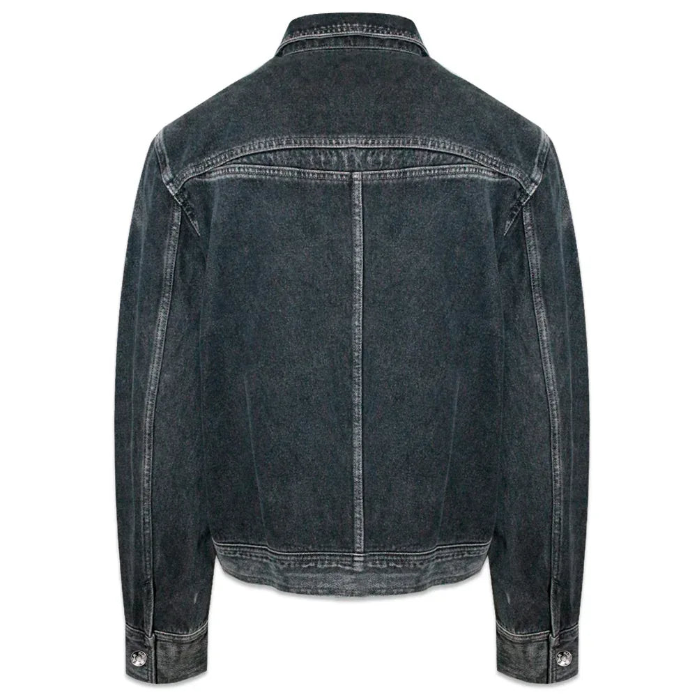 Dyed Curved Line Denim Trucker Jacket - BLR BLUER - VENTURER